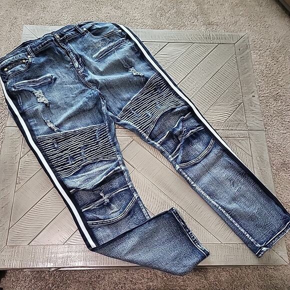 Argonaut Nation Jeans Slim Stretch Distressed Blue Denim - Picture 1 of 10